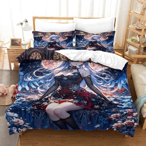 XHSMSHWY Anime Girl Bettwäschegarnitur 3D Gedruckter Bettbezug Set Für Kinder Mädchen Jungen Reissverschluss Weich Microfaser Und Kissenbezüge Bettwäsche 3 Teilig Double（200x200cm） von XHSMSHWY
