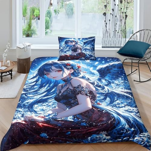 XHSMSHWY Anime Girl Bettwäschegarnitur 3D Gedruckter Bettbezug Set Für Kinder Mädchen Jungen Und Kissenbezüge Reissverschluss Bettwäsche Weich Microfaser 3 Teilig Single（135x200cm） von XHSMSHWY