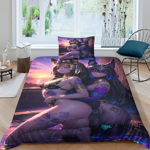XHSMSHWY Anime Girl Bettwäschegarnitur 3D Gedruckter Bettbezug Set Für Kinder Mädchen Jungen Und Kissenbezüge Reissverschluss Bettwäsche Weich Microfaser 3 Teilig Single（135x200cm） von XHSMSHWY