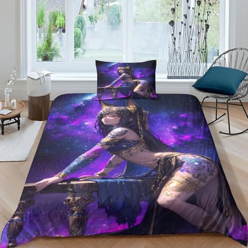 XHSMSHWY Anime Girl Bettwäschegarnitur 3D Gedruckter Mädchen Junge Kinder Bettbezug Set Reissverschluss Und Kissenbezüge Bettwäsche Weich Microfaser 3 Teilig Single（135x200cm） von XHSMSHWY