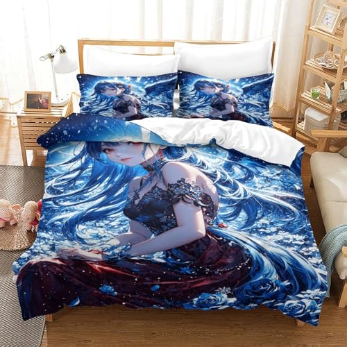 XHSMSHWY Anime Girl Bettwäschegarnitur Bettbezug Set 3D Gedruckter Mädchen Junge Kinder Bettwäsche Weich Microfaser Und Kissenbezüge Reissverschluss 3 Teilig King（220x240cm） von XHSMSHWY