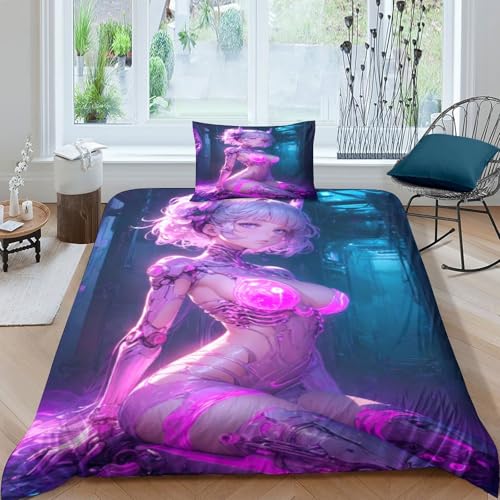 XHSMSHWY Anime Girl Bettwäschegarnitur Bettbezug Set Für Kinder Mädchen Jungen 3D Gedruckter Starry Sky Girl Bettwäsche Weich Microfaser Reissverschluss Und Kissenbezüge 3 Teilig Single（135x200cm） von XHSMSHWY