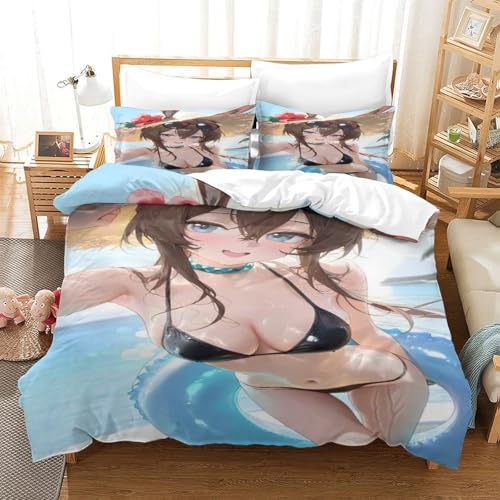 XHSMSHWY Anime Girl Bettwäschegarnitur Für Kinder Mädchen Jungen 3D Gedruckter Bettbezug Set Bettwäsche Reissverschluss Und Kissenbezüge Weich Microfaser 3 Teilig King（220x240cm） von XHSMSHWY