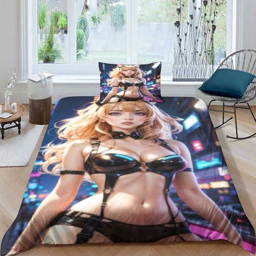 XHSMSHWY Anime Girl Bettwäschegarnitur Für Kinder Mädchen Jungen 3D Gedruckter Bettbezug Set Bettwäsche Reissverschluss Und Kissenbezüge Weich Microfaser 3 Teilig Single（135x200cm） von XHSMSHWY
