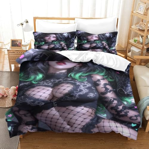 XHSMSHWY Anime Girl Bettwäschegarnitur Für Kinder Mädchen Jungen 3D Gedruckter Bettbezug Set Reissverschluss Weich Microfaser Bettwäsche Und Kissenbezüge 3 Teilig King（220x240cm） von XHSMSHWY