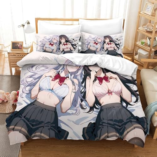 XHSMSHWY Anime Girl Bettwäschegarnitur Mädchen Junge Kinder 3D Gedruckter Bettbezug Set Reissverschluss Und Kissenbezüge Weich Microfaser Bettwäsche 3 Teilig Double（200x200cm） von XHSMSHWY