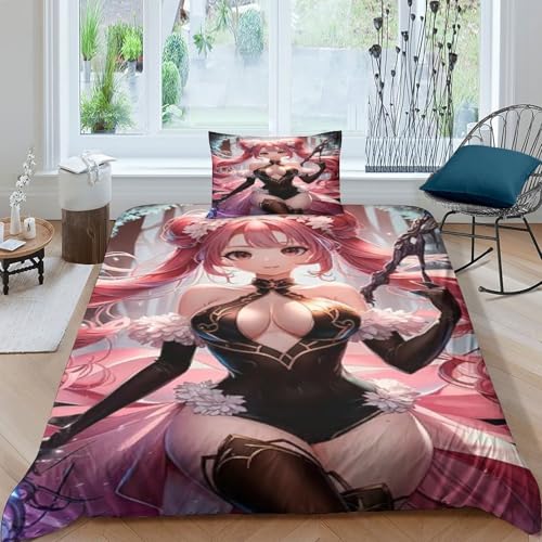 XHSMSHWY Anime Girl Für Kinder Mädchen Jungen Bettbezug Set Bettwäschegarnitur 3D Gedruckter Reissverschluss Und Kissenbezüge Weich Microfaser Bettwäsche 3 Teilig Single（135x200cm） von XHSMSHWY