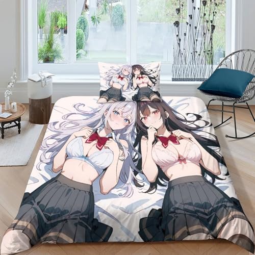 XHSMSHWY Anime Girl Für Kinder Mädchen Jungen Bettwäschegarnitur 3D Gedruckter Bettbezug Set Weich Microfaser Und Kissenbezüge Bettwäsche Reissverschluss 3 Teilig Single（135x200cm） von XHSMSHWY