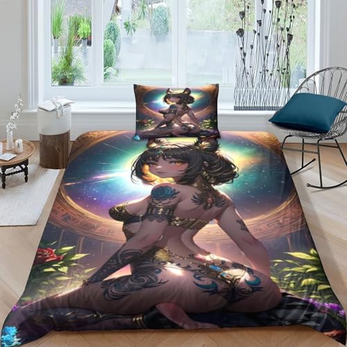XHSMSHWY Anime Girl Für Kinder Mädchen Jungen Bettwäschegarnitur 3D Gedruckter Bettbezug Set Weich Microfaser Und Kissenbezüge Bettwäsche Reissverschluss 3 Teilig Single（135x200cm） von XHSMSHWY
