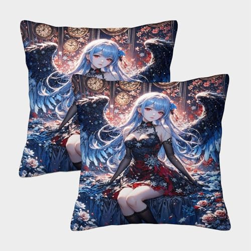XHSMSHWY Anime Girl Kissen Bezug 2er Set Sternry Sky Girl Kissenbezug Kuschelkissen Für Sofa Schlafzimmer Couch 40x40cm von XHSMSHWY