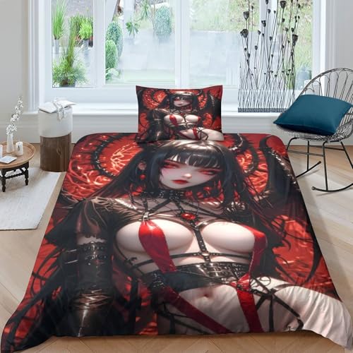 XHSMSHWY Anime Girl Mädchen Junge Kinder 3D Gedruckter Bettwäschegarnitur Bettbezug Set Reissverschluss Und Kissenbezüge Weich Microfaser Bettwäsche 3 Teilig Single（135x200cm） von XHSMSHWY