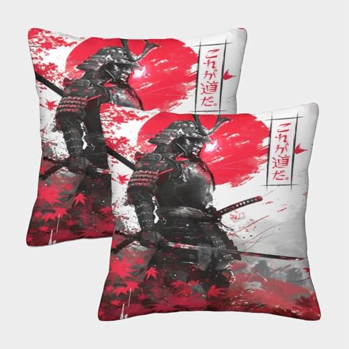 XHSMSHWY Japanischer Samurai Kissen Bezug 2er Set Schwertkämpfer Kissenbezug Zierkissen Für Sofa Schlafzimmer Wohnzimmer 40x40cm von XHSMSHWY