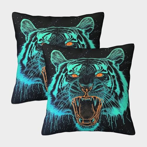 XHSMSHWY Künstlerischer Tiger Kissenbezüge 2er-Set Innen Deko Fluoreszierender Tiger Kissenbezug Für Schlafzimmer Sofa Kissenhülle Versteckter Reißverschluss Innen Deko Für Sofa, Couch, Stuhl 40x40cm XHSMSHWY Künstlerischer Tiger Kissenbezüge 2er-Set Innen Deko Fluoreszierender Tiger Kissenbezug Für Schlafzimmer Sofa Kissenhülle Versteckter Reißverschluss Innen Deko Für Sofa, Couch, Stuhl 40x40cm von XHSMSHWY