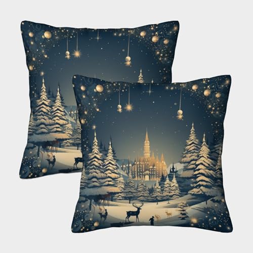 XHSMSHWY Schnee Weihnachten Kissenbezug Für Wohnzimmer Und Schlafzimmer, 2er Set Kissenbezüge, Optimal Für Living Room Accent Und Bedroom Comfort 40x40cm von XHSMSHWY