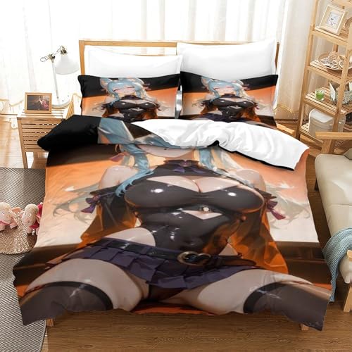 XHSMSHWY Sexy Anime Bettbezug Set Bettwäschegarnitur 3D Gedruckter Anime Mädchen Für Kinder Mädchen Jungen Reissverschluss Bettwäsche Und Kissenbezüge Weich Microfaser 3 Teilig King（220x240cm） von XHSMSHWY