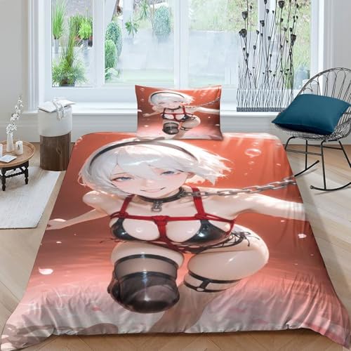 XHSMSHWY Sexy Anime Bettwäschegarnitur 3D Gedruckter Anime Mädchen Mädchen Junge Kinder Bettbezug Set Reissverschluss Und Kissenbezüge Bettwäsche Weich Microfaser 3 Teilig Single（135x200cm） von XHSMSHWY