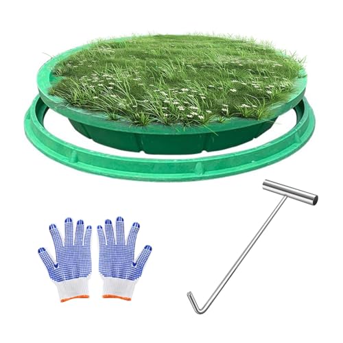 XHSMYXGS Harz unsichtbare Schachtabdeckungen, Gras Top versenkte Schachtabdeckung mit Haken und Handschuhen, versenkte Inspektionskammerabdeckung für Park/Grün/Rasen (50cm/19.6in) von XHSMYXGS