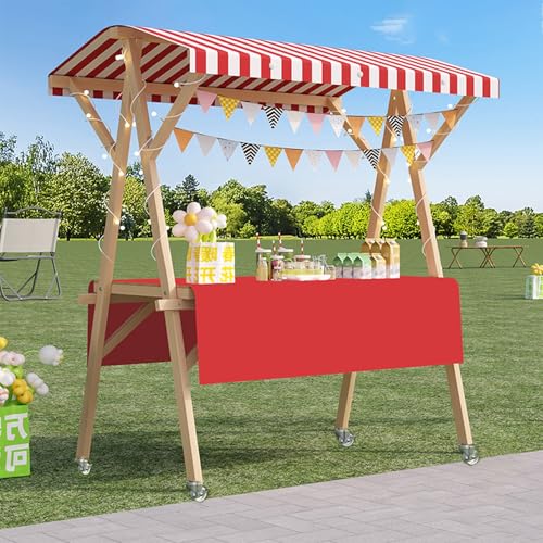 XHSMYXGS Klappbarer Straßenverkäufer-Ausstellungsständer, Marktstand aus Kiefernholz mit Markise und Rädern, Bastelmessen und Veranstaltungen (Red L) von XHSMYXGS