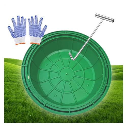 XHSMYXGS Runde versenkte Schachtabdeckung und -Rahmen, Deckel der Klärgrube, kommerzieller Grasdeckel mit versenktem Schachtdeckel mit Haken und Handschuhen, einfaches Anheben (27 3/5) von XHSMYXGS