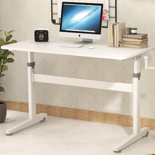 XHSMYXGS Stehpult Höhenverstellbare manuelle Kurbel, Verstellbarer Sitz-zu-Steh-Schreibtisch-Arbeitsplatz, für Home Office mit Kabelloch und verstellbarem Fuß (White 140x60cm) von XHSMYXGS