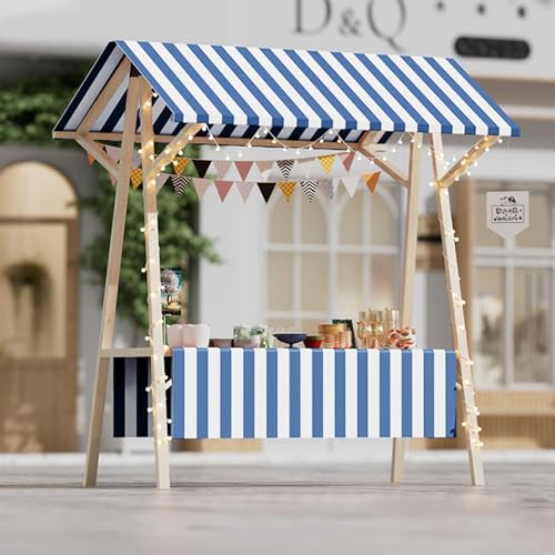 XHSMYXGS Tragbarer Holzstand für Straßenverkäufer, klappbarer Marktstand mit Sonnendach, aus massivem Kiefernholz, rustikaler Stil, für Kunsthandwerksmessen und Veranstaltungen. (Blue L) von XHSMYXGS