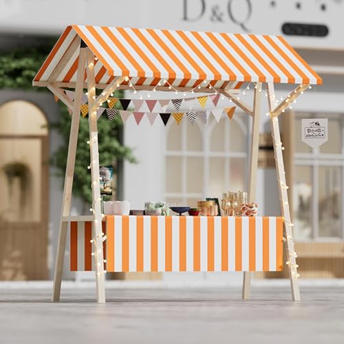 XHSMYXGS Tragbarer Holzstand für Straßenverkäufer, klappbarer Marktstand mit Sonnendach, aus massivem Kiefernholz, rustikaler Stil, für Kunsthandwerksmessen und Veranstaltungen. (Orange S) von XHSMYXGS