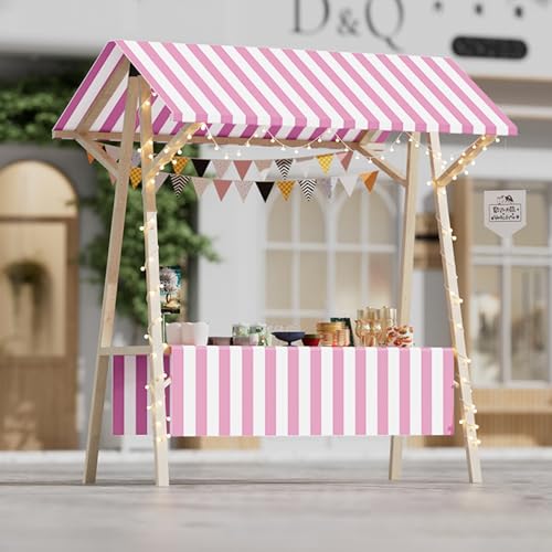XHSMYXGS Tragbarer Holzstand für Straßenverkäufer, klappbarer Marktstand mit Sonnendach, aus massivem Kiefernholz, rustikaler Stil, für Kunsthandwerksmessen und Veranstaltungen. (Pink L) von XHSMYXGS