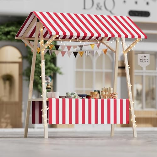 XHSMYXGS Tragbarer Holzstand für Straßenverkäufer, klappbarer Marktstand mit Sonnendach, aus massivem Kiefernholz, rustikaler Stil, für Kunsthandwerksmessen und Veranstaltungen. (Red L) von XHSMYXGS