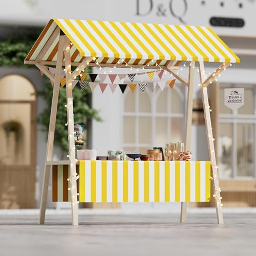 XHSMYXGS Tragbarer Holzstand für Straßenverkäufer, klappbarer Marktstand mit Sonnendach, aus massivem Kiefernholz, rustikaler Stil, für Kunsthandwerksmessen und Veranstaltungen. (Yellow L) von XHSMYXGS