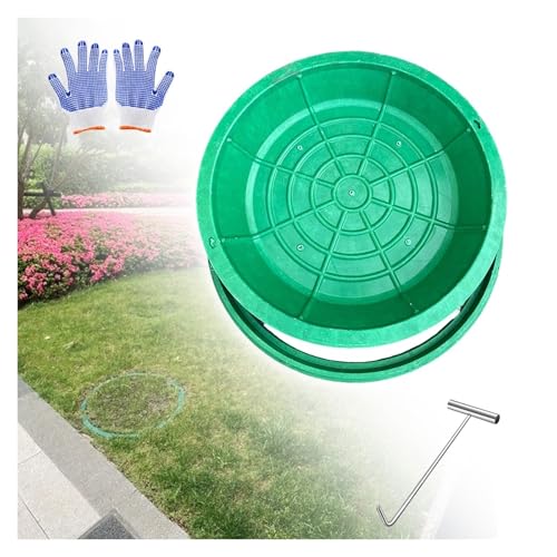 XHSMYXGS Versenkte Schachtabdeckung Harz Klärgrube Runde Abdeckungen und Rahmen Grasaufsatz, unterirdische Entwässerung unsichtbare Abdeckung mit Handzuglöchern und Haken (40cm(15 7/10in)) von XHSMYXGS