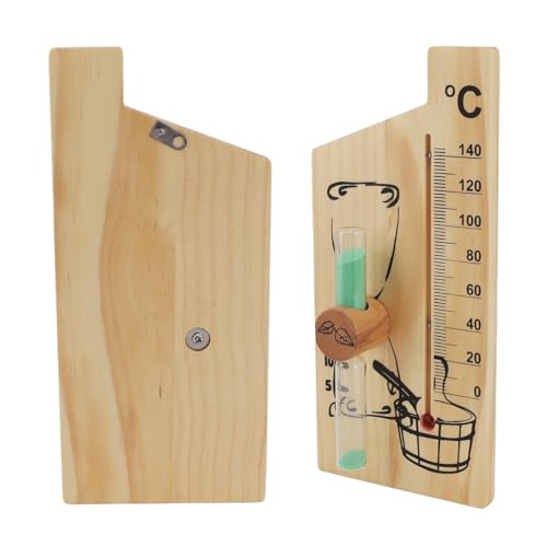 XHTLLO Sauna Thermometer, Goldenes Holz Sauna Thermometer, Sanduhr, 15 Minuten Sanduhr, Wandmontage Temperaturanzeige von XHTLLO