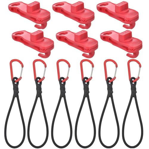 XHTXHT 18 Planenspanner Clips Set,Zeltplane Clips Planenbefestigung,6 Duty Planenclips mit 6 Zelthaken,Tarp Clips Set für Plane Zeltplane Tarp Camping,Wohnmobil Zubehör(rot) von XHTXHT
