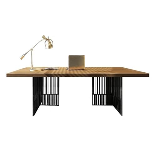 Modern Home Office Desk, Industrial Style Executive Desk Wooden Writing Table Workstation with Black Metal Frame(L) von XHURWDZ643KM