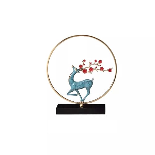 Statuen Wohndeko Neuer chinesischer Stil aus reinem Kupfer, Pflaumenblüten-Hirsch-Ornament, kreative Wohnzimmer-Desktop-Dekoration, Eingang, Weinschrank, TV-Schrank-Dekoration Skulptur(Blue,Groß) von XHURWDZ643KM