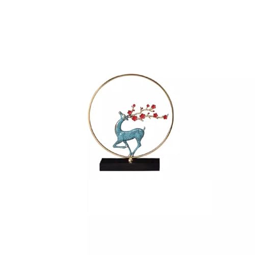 Statuen Wohndeko Neuer chinesischer Stil aus reinem Kupfer, Pflaumenblüten-Hirsch-Ornament, kreative Wohnzimmer-Desktop-Dekoration, Eingang, Weinschrank, TV-Schrank-Dekoration Skulptur(Blue,Klein) von XHURWDZ643KM