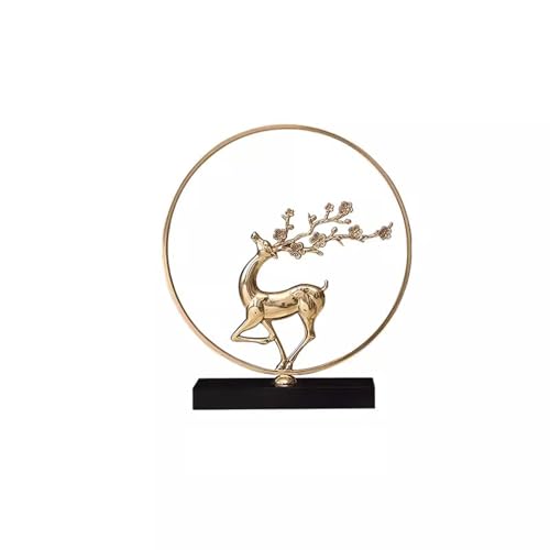 Statuen Wohndeko Neuer chinesischer Stil aus reinem Kupfer, Pflaumenblüten-Hirsch-Ornament, kreative Wohnzimmer-Desktop-Dekoration, Eingang, Weinschrank, TV-Schrank-Dekoration Skulptur(Gold,Groß) von XHURWDZ643KM