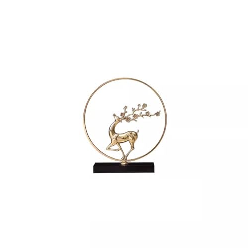 Statuen Wohndeko Neuer chinesischer Stil aus reinem Kupfer, Pflaumenblüten-Hirsch-Ornament, kreative Wohnzimmer-Desktop-Dekoration, Eingang, Weinschrank, TV-Schrank-Dekoration Skulptur(Gold,Klein) von XHURWDZ643KM
