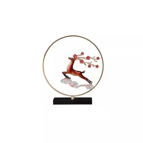 Statuen Wohndeko Neuer chinesischer Stil aus reinem Kupfer, Pflaumenblüten-Hirsch-Ornament, kreative Wohnzimmer-Desktop-Dekoration, Eingang, Weinschrank, TV-Schrank-Dekoration Skulptur(Red,Groß) von XHURWDZ643KM