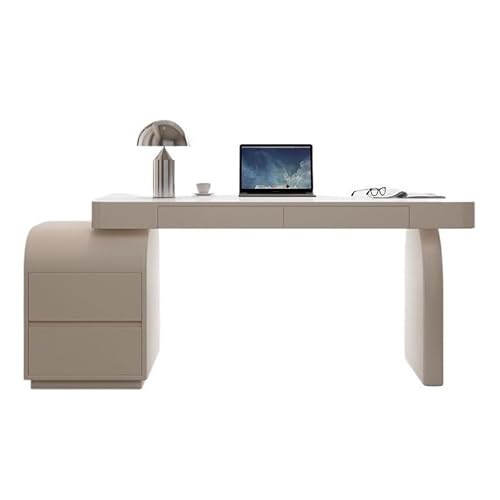 XHURWDZ643KM Cremeweißer Laptop-Schreibtisch aus Massivholz, moderner Schreibtisch-Schminktisch mit 2 Schubladen und verstellbarem Schrank(M) von XHURWDZ643KM
