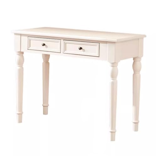 XHURWDZ643KM Elfenbeinfarbener Schreibtisch for kleine Räume, Laptop-Schreibtisch aus Holz, Frisiertisch mit 2 Schubladen for das Home-Office-Schlafzimmer(M) von XHURWDZ643KM