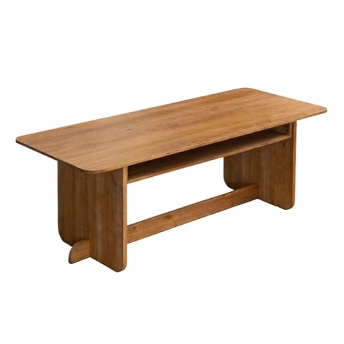 XHURWDZ643KM Esstisch aus massivem Holz mit offenen Regalen, rechteckiger Schreibtisch-Arbeitsplatz im Vintage-Stil mit Stauraum(M) von XHURWDZ643KM