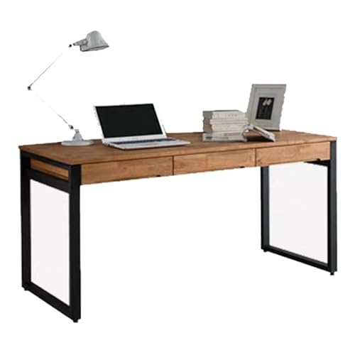 XHURWDZ643KM Industrieller Schreibtisch, PC-Tisch mit Schubladen, moderner Home-Office-Schreibtisch aus Massivholz mit schwarzem Eisenrahmen(L) von XHURWDZ643KM