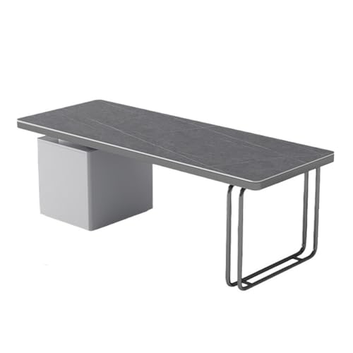 XHURWDZ643KM Luxuriöser Büroschreibtisch mit Grauer Steinplattenplatte, geräumiger moderner Schreibtisch, PC-Tisch-Arbeitsplatz mit Aktenschrank(M) von XHURWDZ643KM
