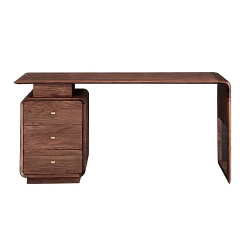 XHURWDZ643KM Moderner Büroschreibtisch mit 3 Schubladen, Schreibtisch aus schwarzem Walnussholz mit Aktenschrank for Studium und Arbeit(S) von XHURWDZ643KM