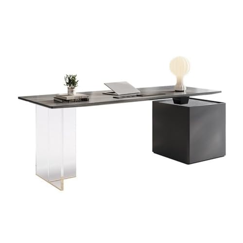 XHURWDZ643KM Moderner Home-Office-Schreibtisch mit 2 Schubladen, Ladeanschluss, Steinplatten-Tischplatte und Acrylbeinen(Schwarz,S) von XHURWDZ643KM