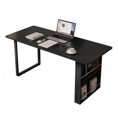 XHURWDZ643KM Moderner Home-Office-Schreibtisch mit 2-stufigem vertikalem Zeitschriftenständer, Schreibtisch mit Steinplattenplatte, Laptoptisch, Schwarz(L) von XHURWDZ643KM