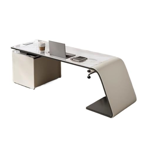 XHURWDZ643KM Moderner Luxus-Schieferschreibtisch mit Ablageschrank und Steckdosen, Schreibtisch for das Home Office(XXL) von XHURWDZ643KM
