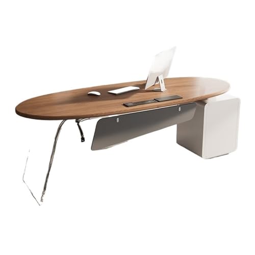 XHURWDZ643KM Moderner ovaler Home-Office-Schreibtisch mit 3 Schubladen, Stabiler PC-Schreibtisch aus Holz mit Ladesteckdosen(XL) von XHURWDZ643KM