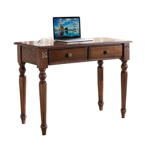 XHURWDZ643KM Schreibtisch aus Massivholz mit 2 Schubladen, rustikaler Laptop-Schreibtisch-Arbeitsplatz mit Stauraum for kleine Räume(XXL) von XHURWDZ643KM