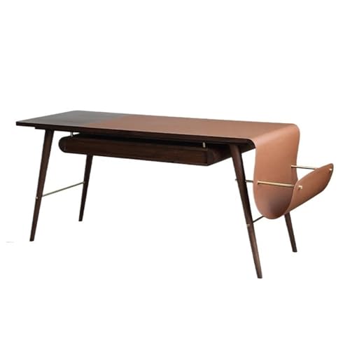 XHURWDZ643KM Schreibtisch aus dunklem Walnussholz mit Schubladen und seitlichen Aktenhaltern, Stabiler Schreibtisch-Laptoptisch mit Sattellederauflage(L) von XHURWDZ643KM